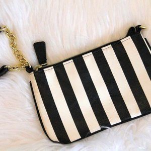NWOT Betsey Johnson Black White Stripes Wristlet Wallet Change Purse NEW
